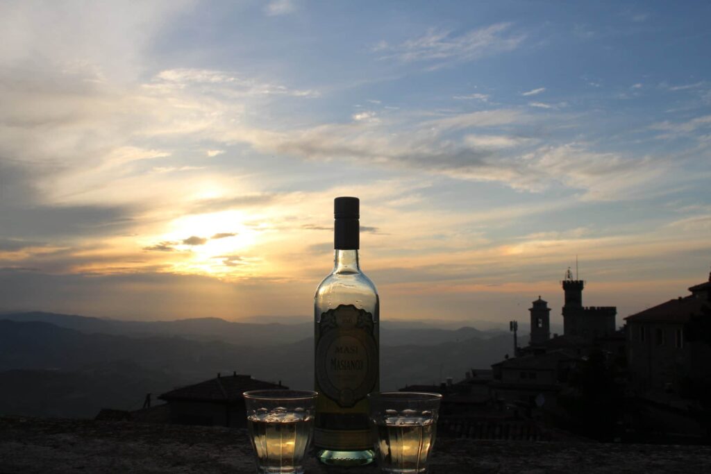 The sunset view with a bottle of wine at Hotel Cesare.