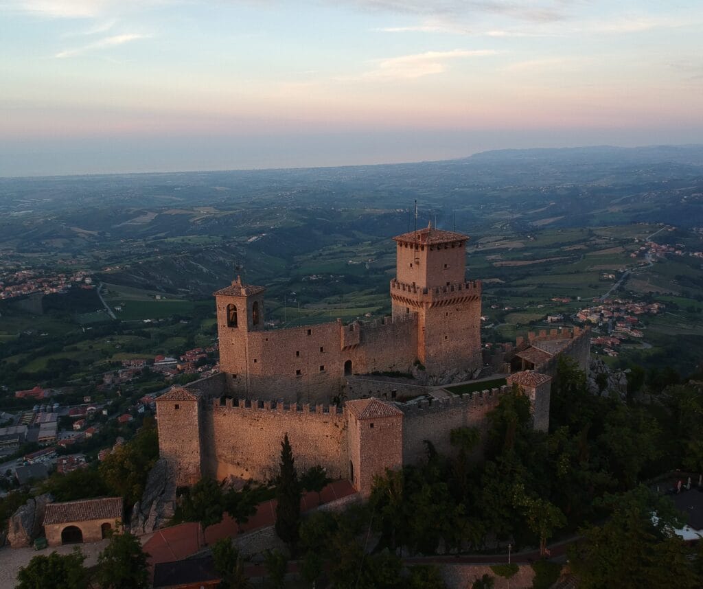 San Marino castle overlooking the Italian countryside