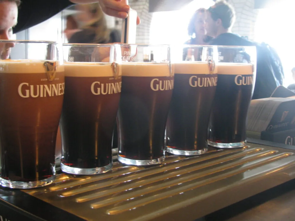 Perfect pours in pint glasses, Guinness Storehouse, Dublin, Ireland