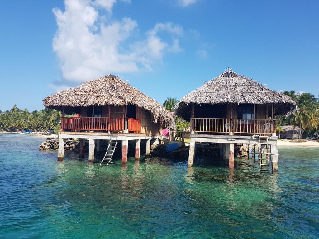 Over the sea bungalows in San Blas Islands, Panama 