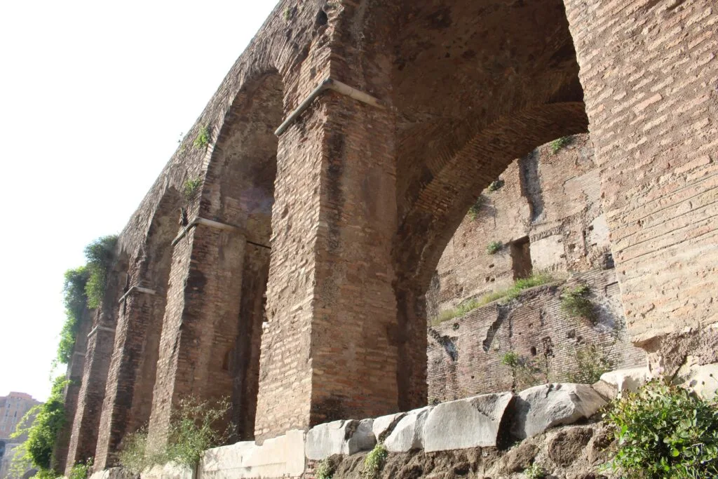 Ancient Roman aqueducts made of weathered brick and stone.
