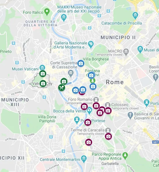 Map layout for 3 days in Rome