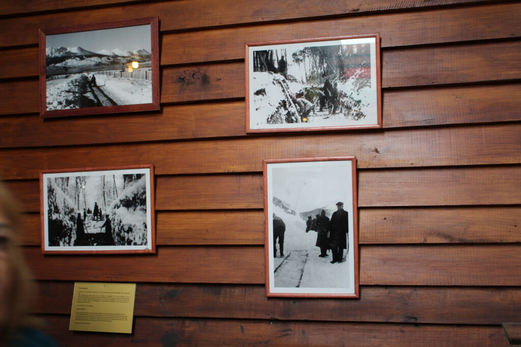 Historical photos at the train station while waiting to ride the train at the end of the world. 