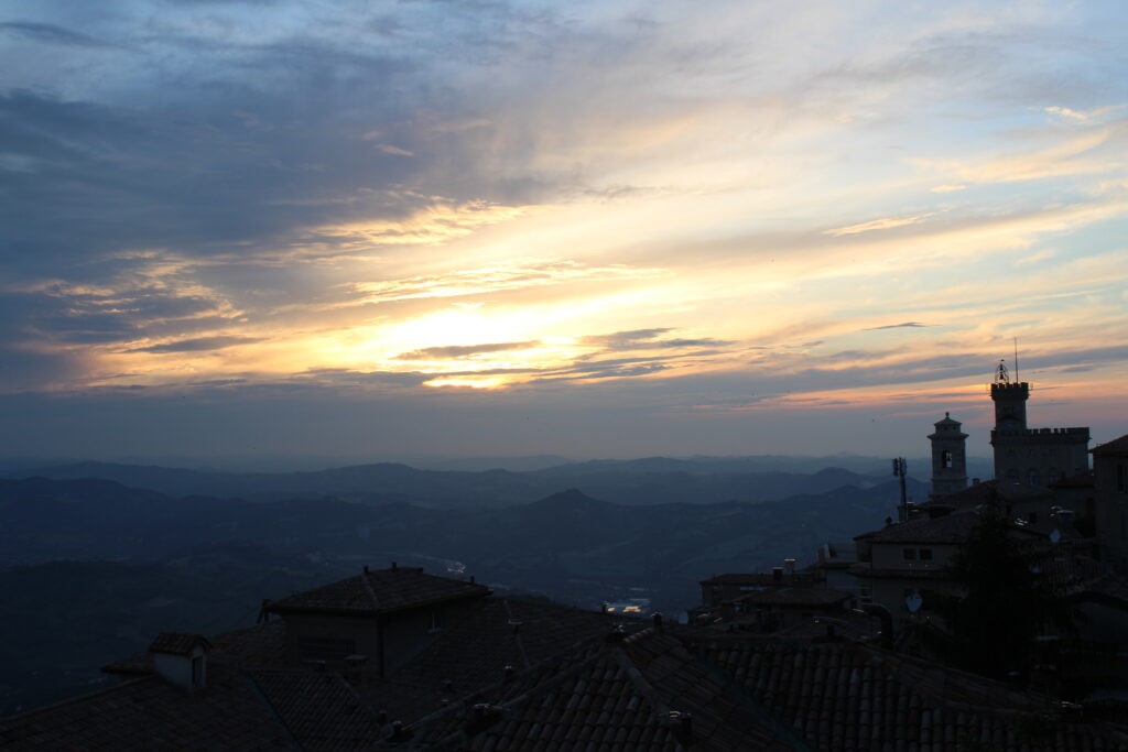 Sunset over San Marino.  Ultimate Guide to Visiting San Marino.