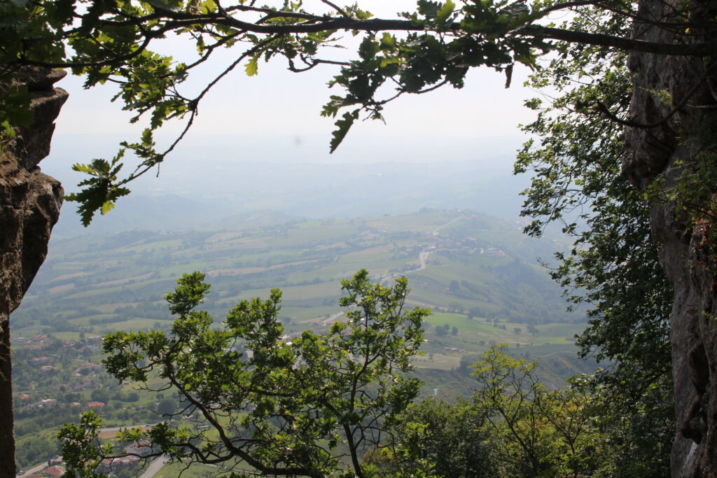View of the countryside in a break in the tower of San Marino