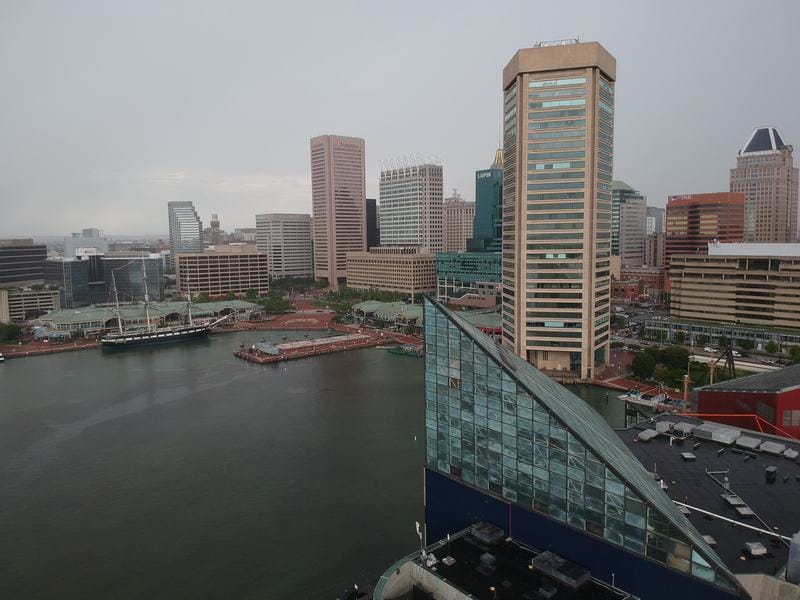 Drone shot of the Inner Harbor during our two days in Baltimore. 