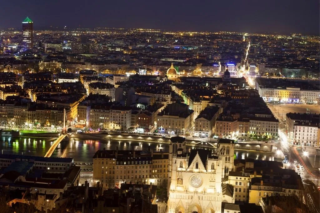 The skyline of Lyon, France. 
