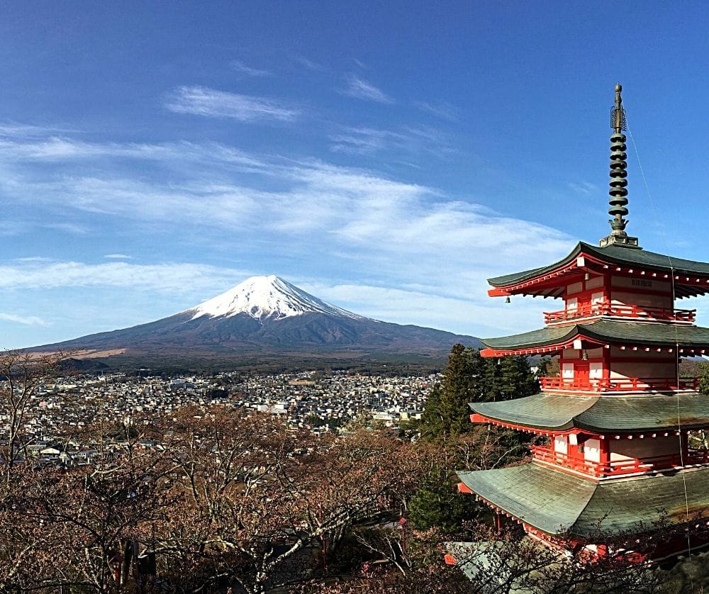 The Chureito Pagoda with Mt. Fuji in the back is one of the best views of Mount Fuji. 