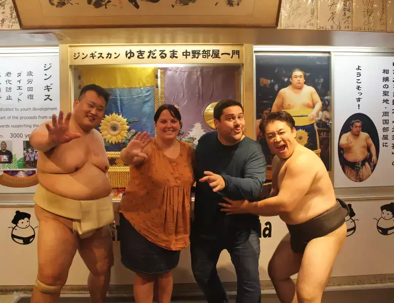 Spencer and me learning to sumo wrestle in Japan