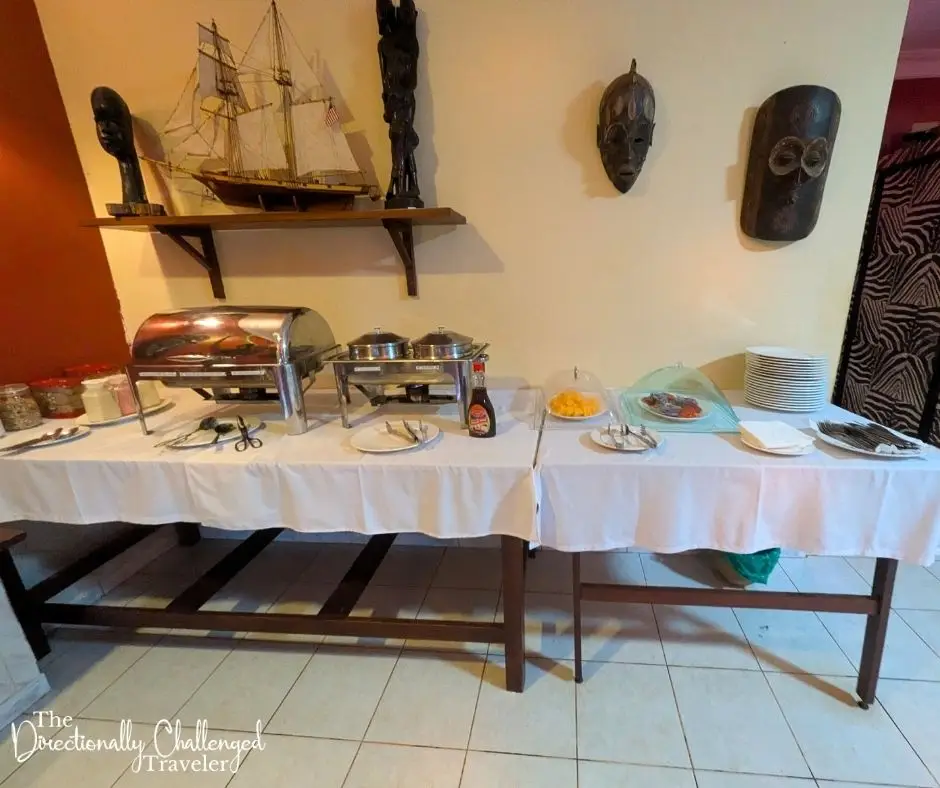 Part of the breakfast buffet at 2Friends Beach Hotel, Entebbe