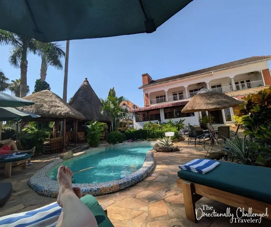 Relaxing by the pool at 2Friends Beach Hotel, Entebbe