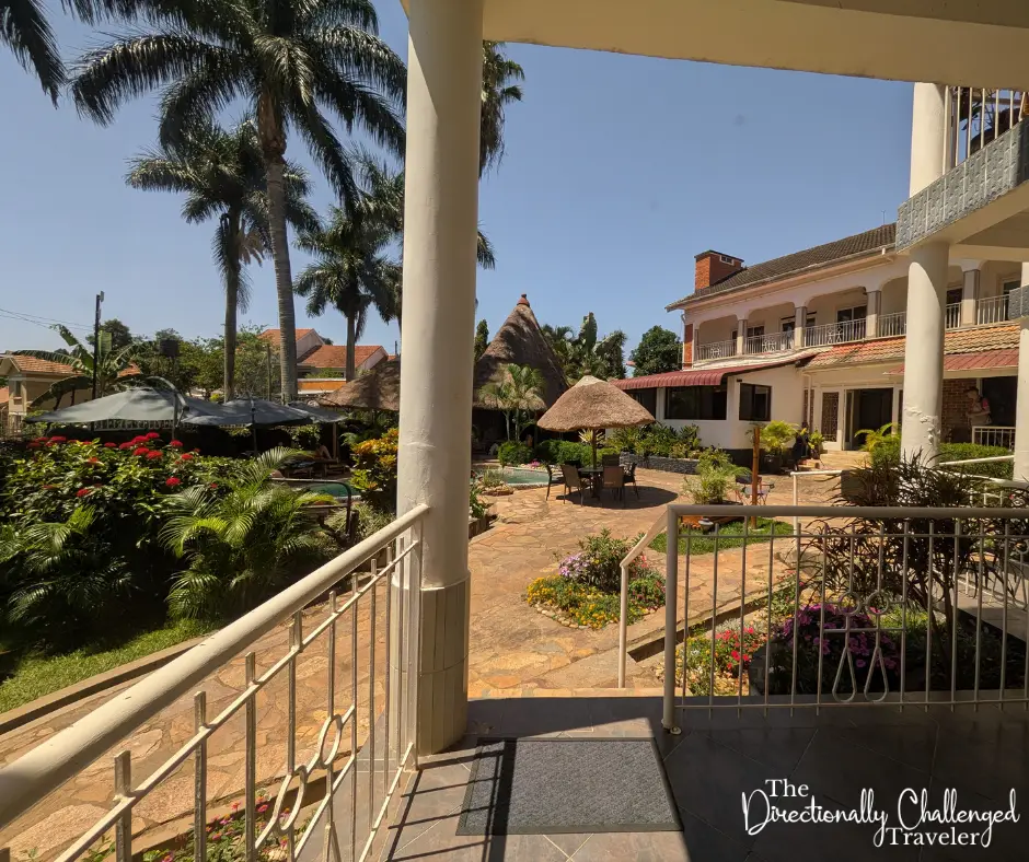The view of the lodge from my balcony at 2 Friends Beach Hotel, Entebbe.
