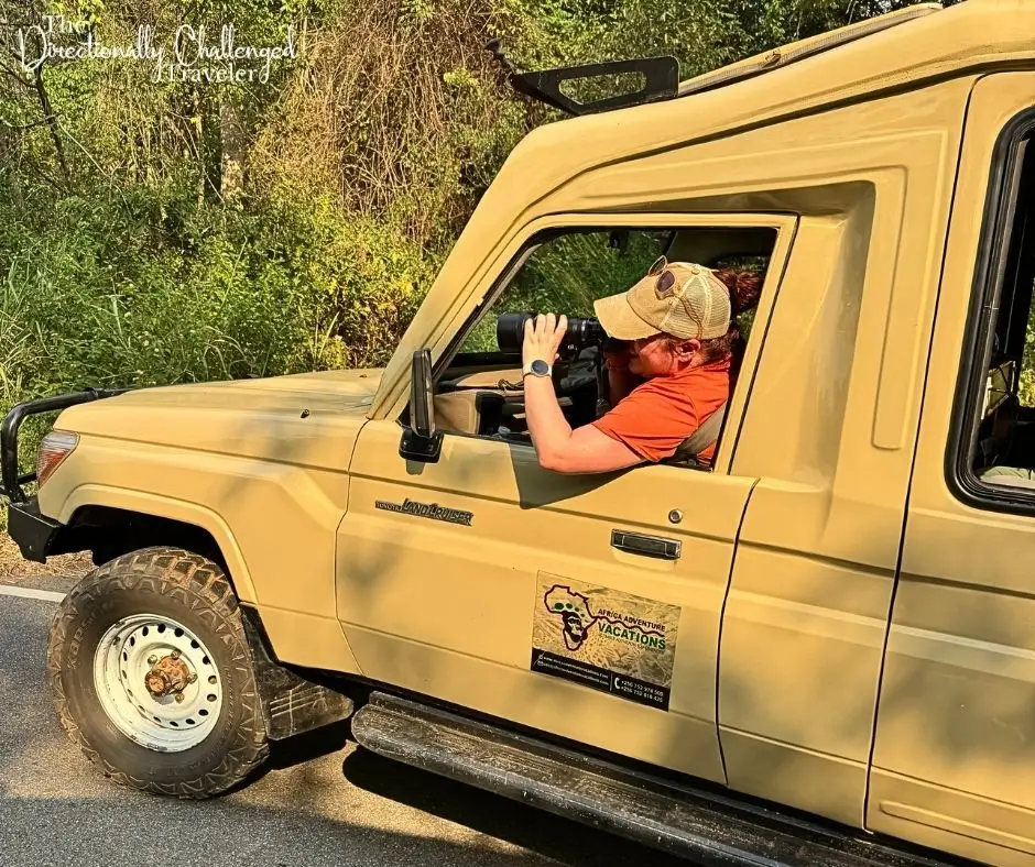 Me getting ready to take pictures in the safari van