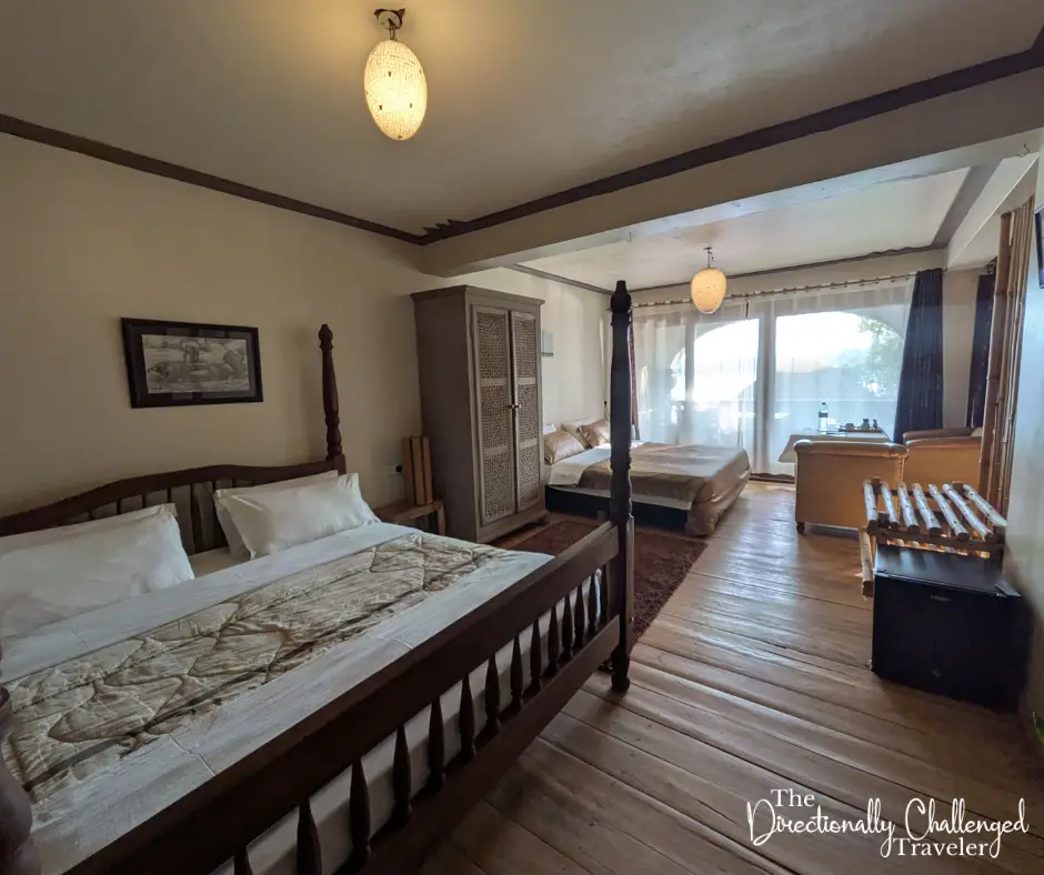 One of the bedrooms at Birdnest at Lake Bunyonyi, Uganda