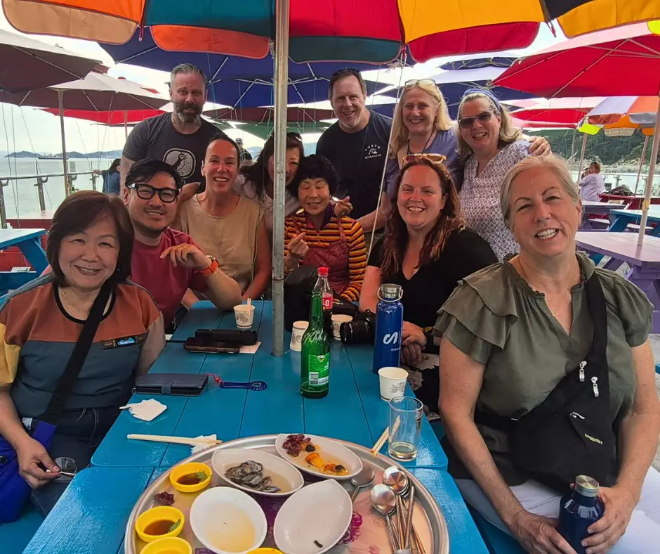 The group with a woman diver in Busan, South Korea. 