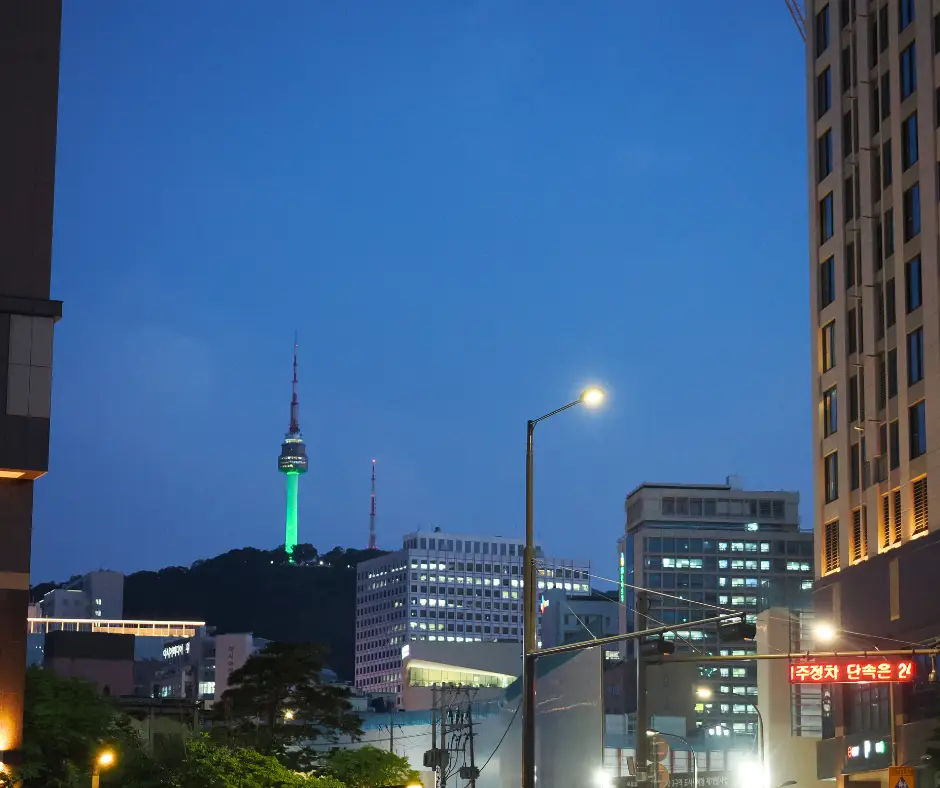 Seoul Tower overlooking the city. 