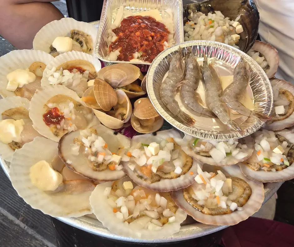 Fresh seafood for grilling in Busan, Korea.