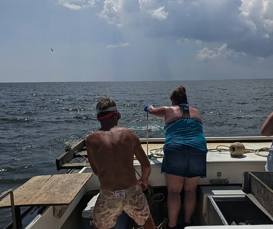 Me bringing up shrimp in the Outer Banks