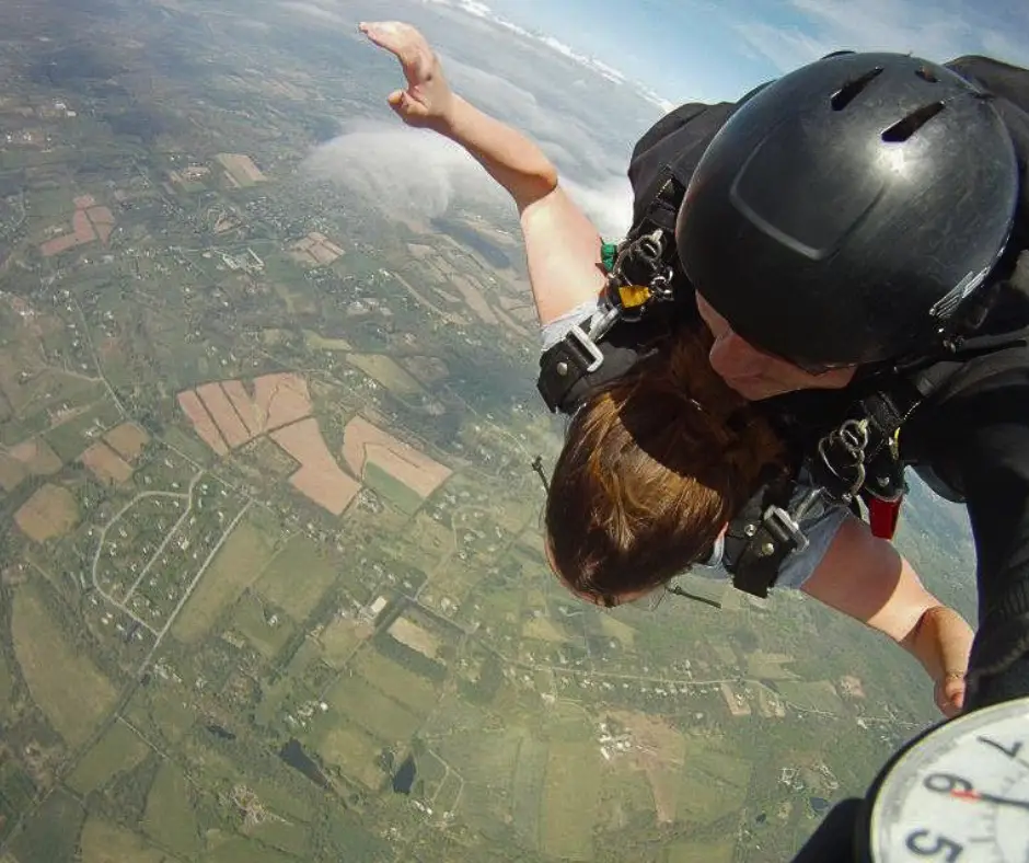 Me skydiving with an instructor on my back