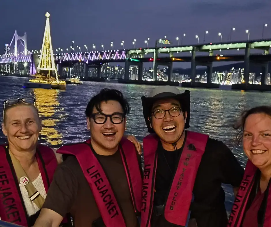 Me and my groupmates on a boat in front of Gwangan bridge