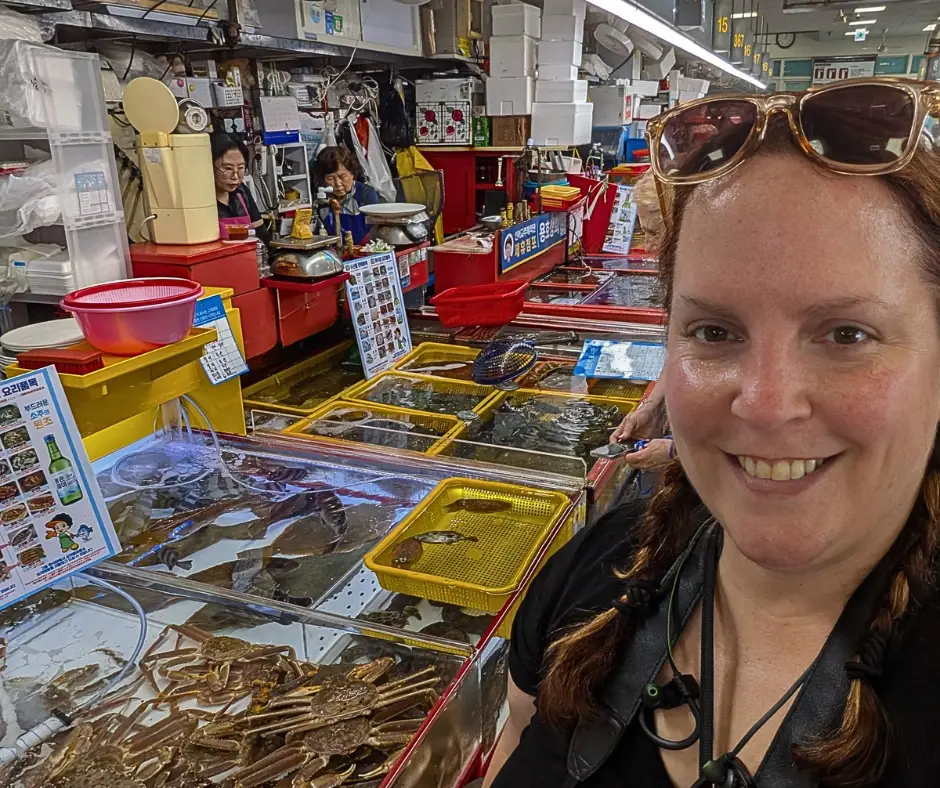 Me in Jalgachi Seafood Market in Busan, Korea